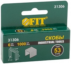 Фото Скобы тип 53 ,6мм, закаленные 1000шт , FIT