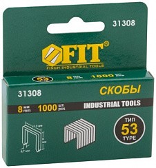 Фото Скобы тип 53 ,8мм, закаленные 1000шт, FIT