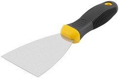 Фото Шпатель нержавеющий 75 мм черно-желтая прорезин.ручка FIT