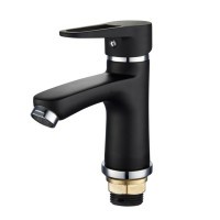 Фото Смеситель д/умывальника SL77BL-001F одноручковый, Чёрный/хром, гайка, РМС