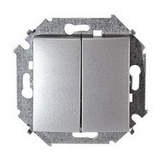 Фото Выключатель двухклавишный, 16А, 250В, винтовой зажим, алюминий Simon 1591398-033