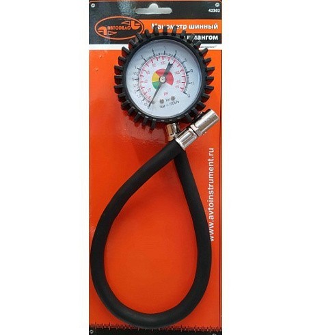фото Манометр для шин с насадкой и шлангом 10 атм. АвтоDело 42302