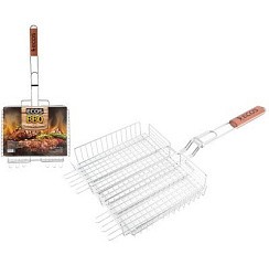 Фото Решетка-гриль Ecos  глубокая 31*24*5см /дл.65см (4.5/2.8/1.8мм) Т/У, хром.сталь/дер.  RD-102D 999611