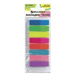 фото Закладки самоклеящиеся BRAUBERG, 45х12 мм, 8 цветов*25 листов, на пластик.линейке12 см