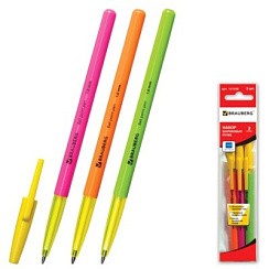 фото НАБОР Ручки шариковые BRAUBERG 3шт, Color, корпус ассорти, 1мм, Синие, блистер (8)