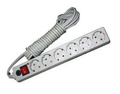 Фото Фильтр сетевой 6 гнёзд, 5м, с выключателем, серый, ПВС 3х0.75, 967U-5005, UNIVersal