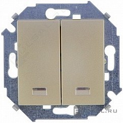 Фото Выключатель двухклавишный 16А 250В с подсветкой шампань Simon 1591392-034