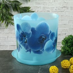 фото Горшок д/цветов"Деко" 1,2л с подставкой,орхидея голубая пластик М3105