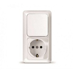 Фото Блок ОП Олимп 1-кл. вык.+ роз.с заземл. верт. бел. UNIVersal О0038