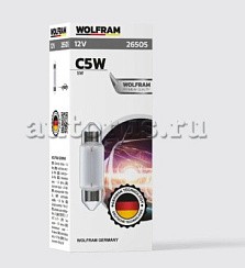 Фото Автолампа C5W 12V 5W SV8,5 35мм WOLFRAM софитная (пальчик) салонная