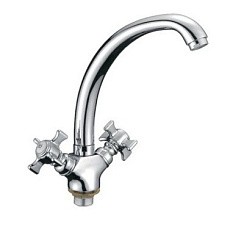 Фото Смеситель д/кухни L5911(Zn) высокий трубчатый излив, нерж.сталь,LEDEME