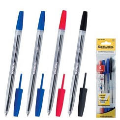 фото НАБОР Ручки шариковые BRAUBERG 4шт, Line, 1мм, (2 синие, чёрная, красная), блистер (24)