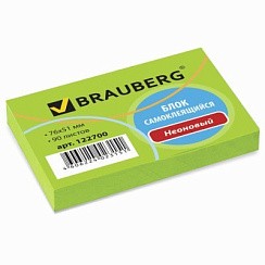 фото Блок самоклеящ. (стикер)  BRAUBERG НЕОНОВЫЙ 76*51 мм, 90л., зелёный