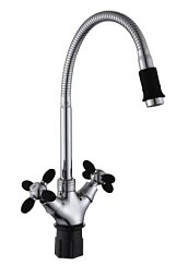 Фото Смеситель д/кухни двуручковый R6013F-2 с гибким металлич.изливом  Rainsberg