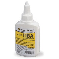 фото Клей ПВА универсальный BRAUBERG (бумага, картон, дерево,кожа), 65 г