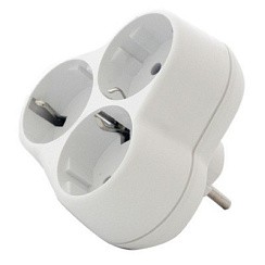 Фото Тройник на 3 гнезда, с заземл., круглый, белый UNIVersal АК303