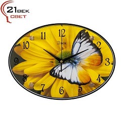 фото Часы настенные "Бабочка на жёлтой хризантеме", овальные 35х25х5 см