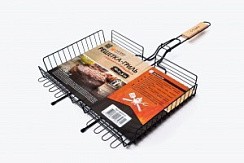 Фото Решетка-гриль 1-2.SALE глубокая антиприг. 40*27*5см/дл.63см (4.5/2.8/1.8мм), хром./дер