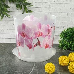 фото Горшок д/цветов"Деко" 1,2л с подставкой орхидея белая пластик  М3105