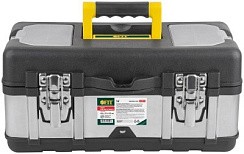 Фото Ящик для инструмента пластиковый 16" (41 х 21,5 х 18,5 см) замки, стенки нерж.сталь FIT 65594