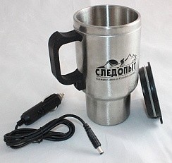 Фото Автокружка "СЛЕДОПЫТ" с подогрев от прикурив, металл. колба