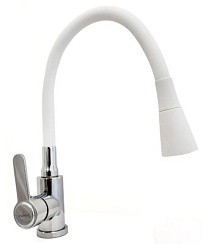 Фото Смеситель для мойки Pursh R92306-H9, однорычажный, D35, с гибким изливом, гайка,сатин + серый