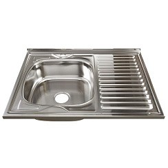 Фото Мойка накладная 60х80 Левая, 0,6 мм, 160 мм, выпуск 3 1/2, с сифоном, MIXLINE