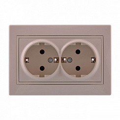 Фото Розетка 2-м СП Мира с заземл. керам. крем/крем (бежевая) Lezard
