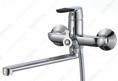 Фото Смеситель д/ванны SL123BL-006E одноручковый, Хром, Чёрн. ручка, длин.излив, РМС