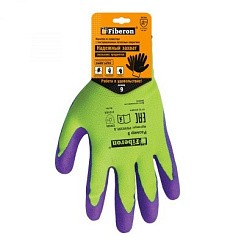 Фото Перчатки "Суперкомфортные",полиэстер,покрытие Sandy Latex, в и/у, 9(L),салатовый+фиолетовый, Fiberon