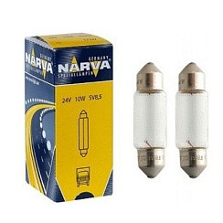 Фото Автолампа C10W 24V 10W SV8,5 41мм Narva софитная (пальчик) салонная