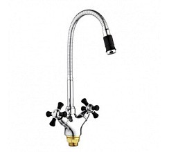 Фото Смеситель д/кухни SL92BL-279F двуручковый, высокий гибкий излив, , Хром/чёрный, РМС