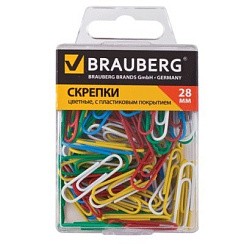 фото Скрепки BRAUBERG 28 мм Цветные, 100 шт. в пласт. кор.