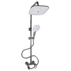 Фото Смеситель+Стойка душевая "Тропический душ" с 2 Белыми квадр.лейками, телескоп.785-1120мм,BRIMIX 3075