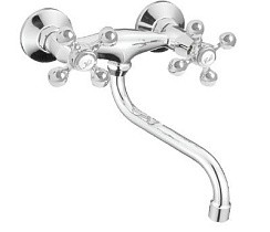 Фото Смеситель д/кухни настенный двуручковый  R5053F c S-изливом, (Zn), хром