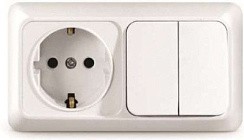 Фото Блок ОП Олимп 2-кл. вык.+ роз.с заземл. горизонт. бел.UNIVersal О0033