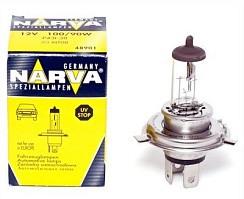 Фото Автолампа H4 12V 100/90W P43t Narva дальний и ближний