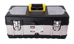 Фото Ящик для инструмента пластиковый 18" (45 х 25 х 19,5 см) замки, стенки нерж.сталь FIT 65595