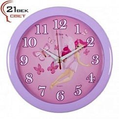 фото Часы настенные "Девушка с крылышками и бабочки" круглые d 23см, корпус фиолетовый