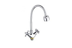 Фото Смеситель д/кухни SL65-279F двуручковый, высокий гибкий излив РМС