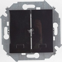 Фото Выключатель двухклавишный с подсветкой, 16А, 250В, винтовой зажим, черный глянец Simon 1591392-032