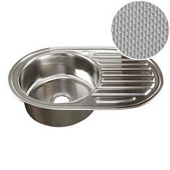 Фото .Мойка врезная 50х77 Левая Овальная, 0,8 мм, 180 мм, выпуск 3 1/2, ДЕКОР, сифон, MIXLINE РАСПРОДАЖА