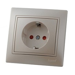 Фото Розетка 1-м СП Мира с заземл. керам. крем/крем. Lezard