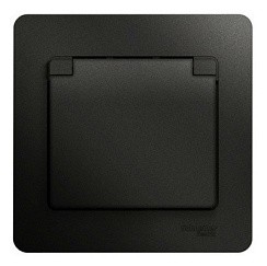 Фото Розетка 1-м с/з в сборе со шторками с крышкой IP20 Антрацит GLOSSA GSL000746