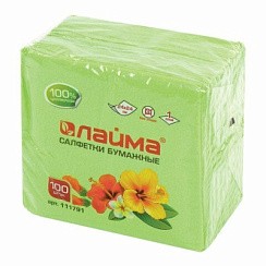 фото Салфетки бумажные ЛАЙМА  зеленые 100 шт  24х24 см