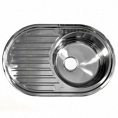 Фото .Мойка врезная 50х77 Правая Овальная, 0,8 мм, 200 мм, сифон с переливом, MAGNUS***