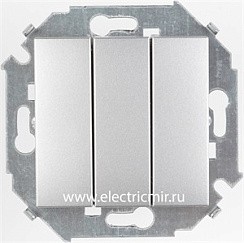 Фото Выключатель трехклавишный, 10А, 250В, винтовой зажим, алюминий Simon 1591391-033