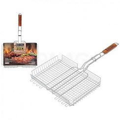 Фото Решетка-гриль Ecos  глубокая 40*27*5см /дл.62см (4.5/2.8/1.8мм) Т/У, хром.сталь/дер. RD-103-D 999612