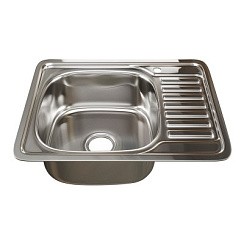 Фото Мойка врезная 48х58 Левая, 0,8 мм, 180 мм, большой сифон с переливом, MIXLINE