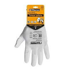 Фото Перчатки "Для точных работ", полиэстер, полиуретановое покрытие, 8(M), белые, Fiberon